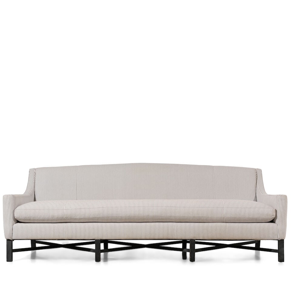 A BLACK AND WHITE STRIPED UPHOLSTERED LOW-SLUNG SOFA - 2