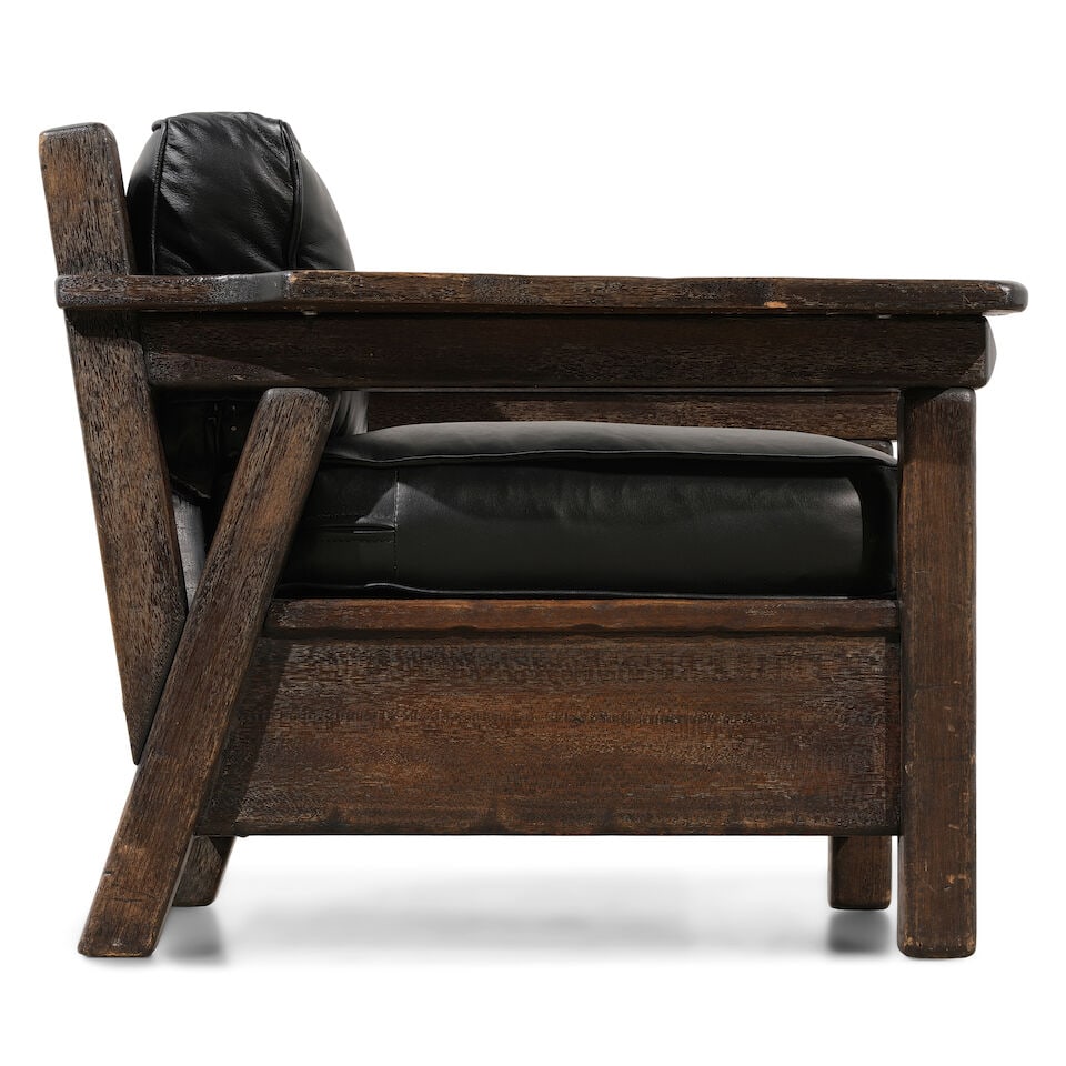 A MONTEREY STYLE PAINT DECORATED AND STAINED WOOD CLUB CHAIR - 2