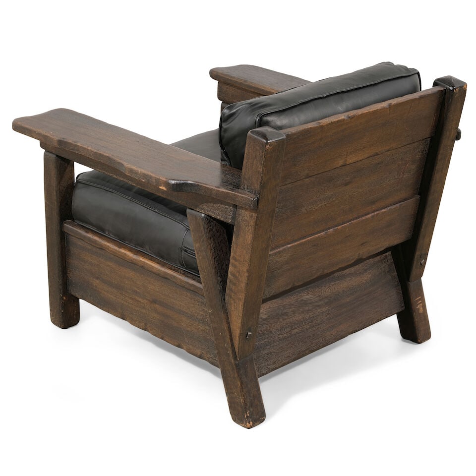 A MONTEREY STYLE PAINT DECORATED AND STAINED WOOD CLUB CHAIR - 3