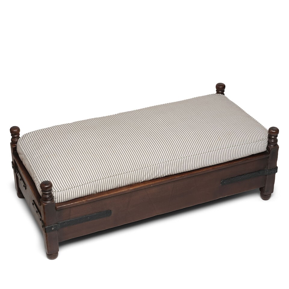 A MONTEREY STYLE IRON MOUNTED OLD WOOD STAINED BENCHCirca 1930 - 2