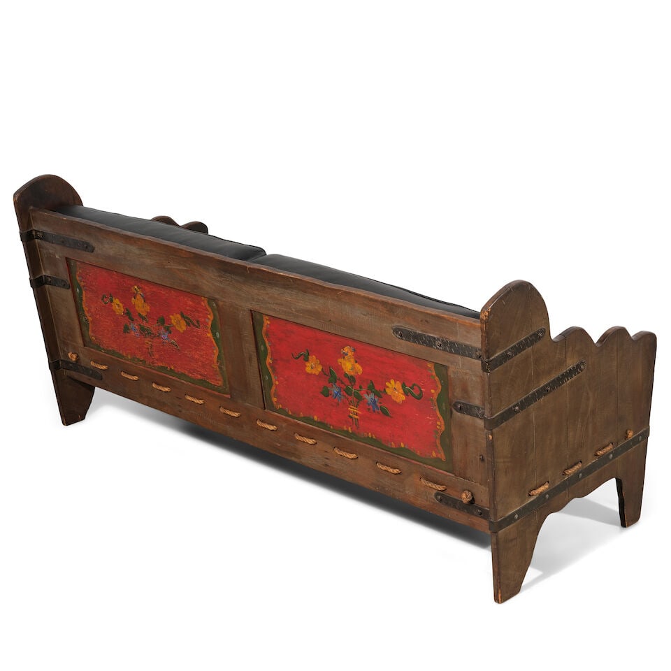 A MONTEREY IRON AND ROPE MOUNTED PAINTED AND OLD WOOD STAINED 'BUCKAROO' MAGAZINE SETTEECirca 1930 - 3