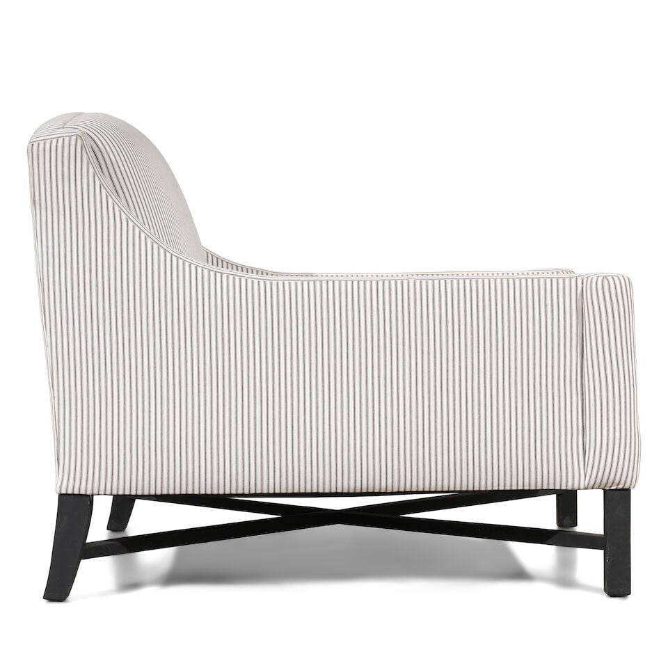A BLACK AND WHITE STRIPED UPHOLSTERED LOW-SLUNG BERGÈRE - 2