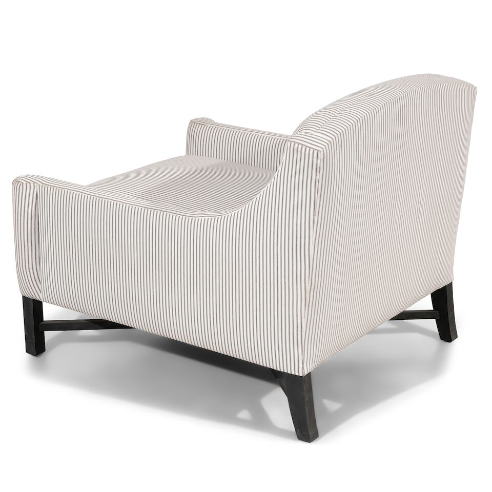 A BLACK AND WHITE STRIPED UPHOLSTERED LOW-SLUNG BERGÈRE - 3