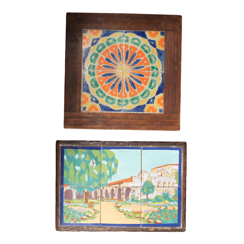 TWO MONTEREY STYLE TILE INSET STAINED WOOD LOW TABLES20th century - 2