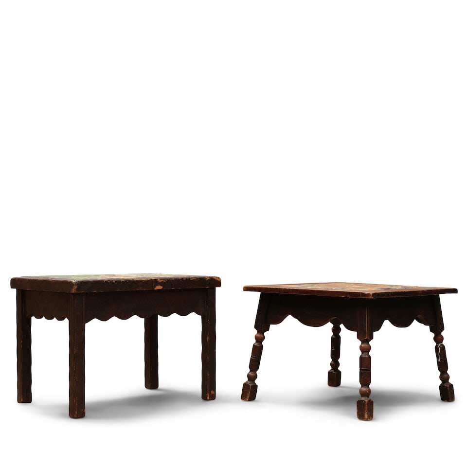 TWO MONTEREY STYLE TILE INSET STAINED WOOD LOW TABLES20th century - 3
