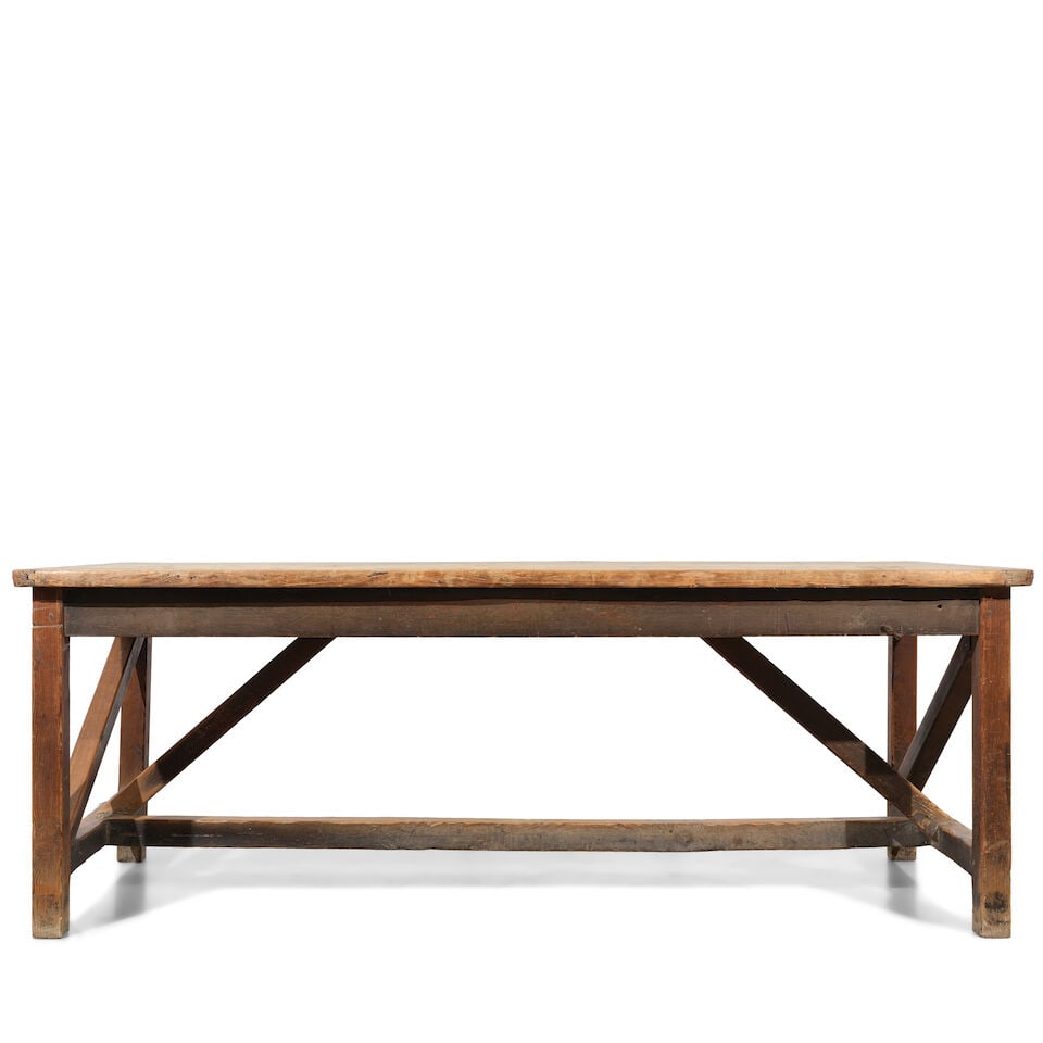 A RUSTIC WEATHERED AND STAINED PINE FARM TABLE - 2