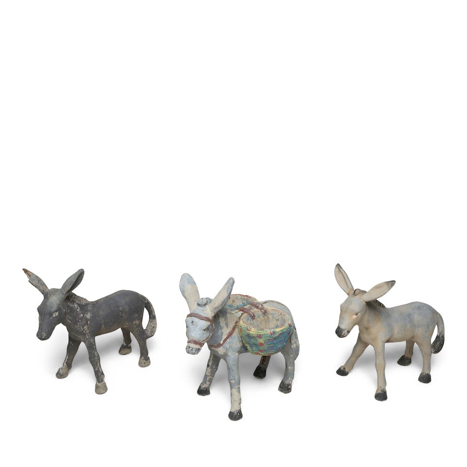 THREE PAINTED CEMENT FIGURES OF DONKEYS - 3