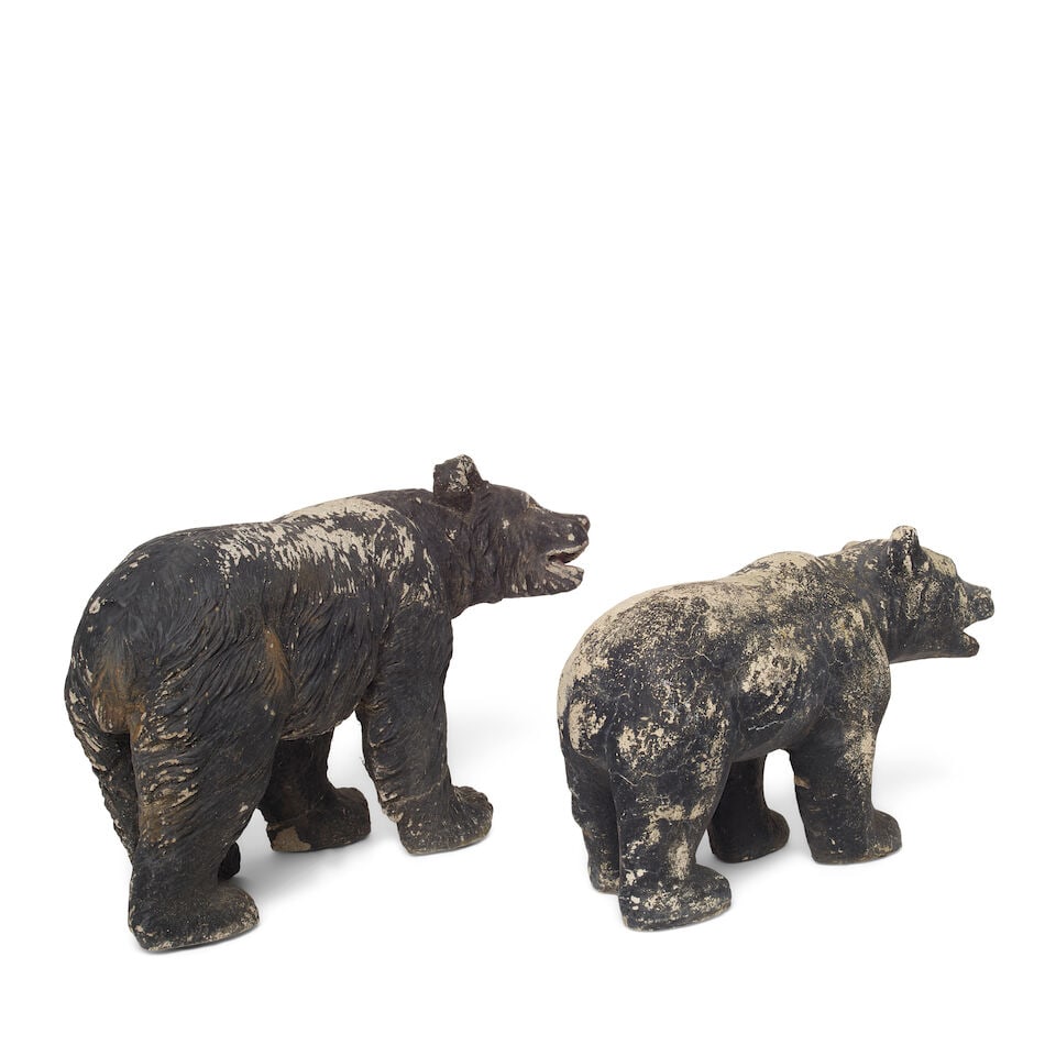 TWO BLACK PAINTED CEMENT FIGURES OF CALIFORNIA BEARS - 2