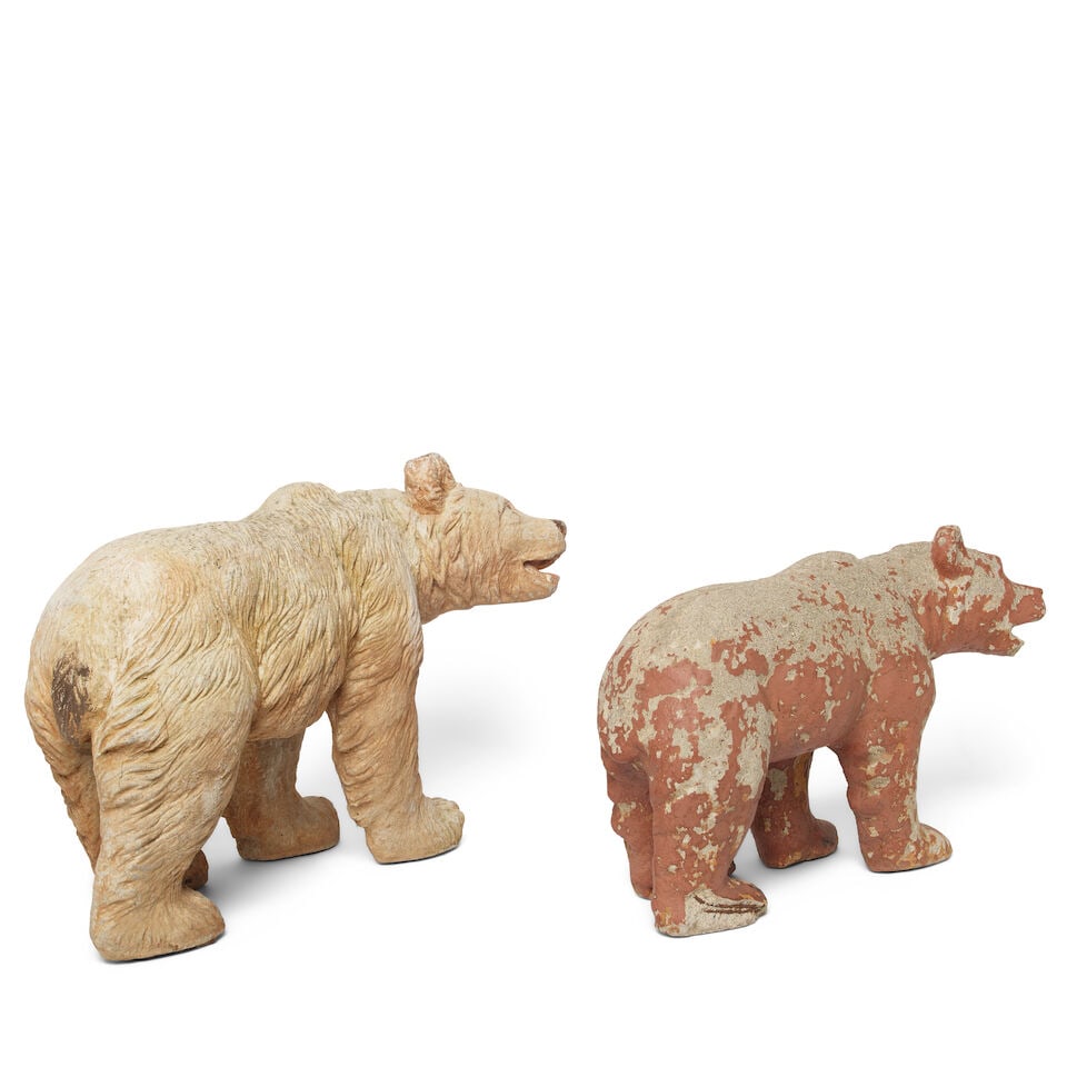TWO CREAM AND RED PAINTED CEMENT FIGURES OF CALIFORNIA BEARS - 2