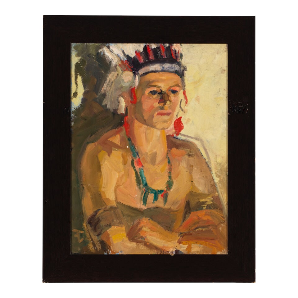AMERICAN SCHOOL (20th CENTURY) Portrait of a Native American 24 x 18inframed 30 x 24in - 3