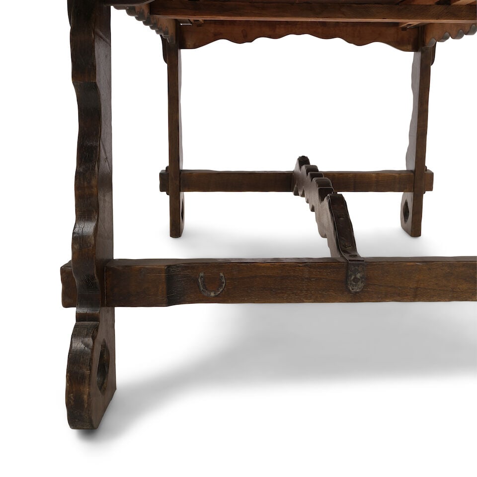 A MONTEREY IRON MOUNTED OLD WOOD STAINED EXTENSION DINING TABLECirca 1930 - 2