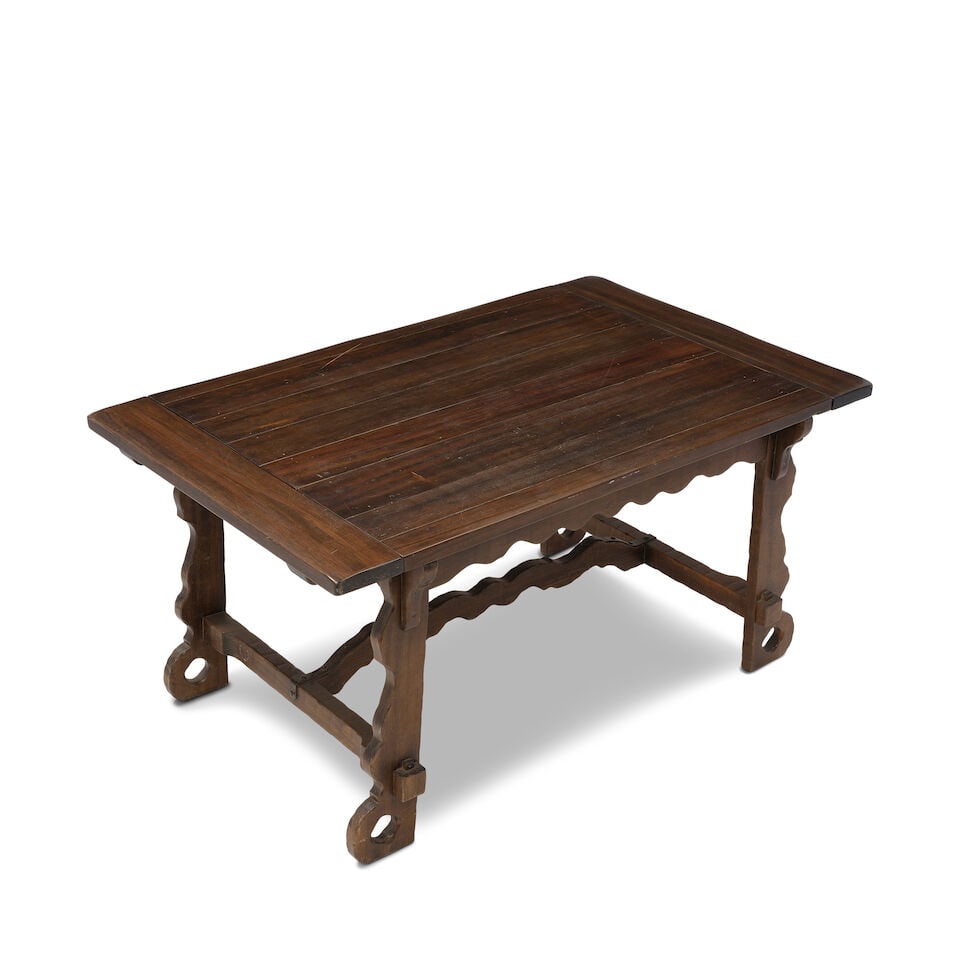 A MONTEREY IRON MOUNTED OLD WOOD STAINED EXTENSION DINING TABLECirca 1930 - 3