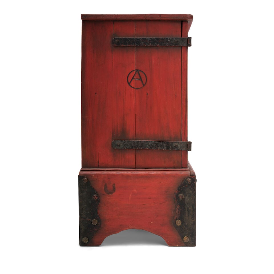 A MONTEREY STYLE IRON MOUNTED TILE INSET OLD RED STAINED RADIO CABINET1920s - 2