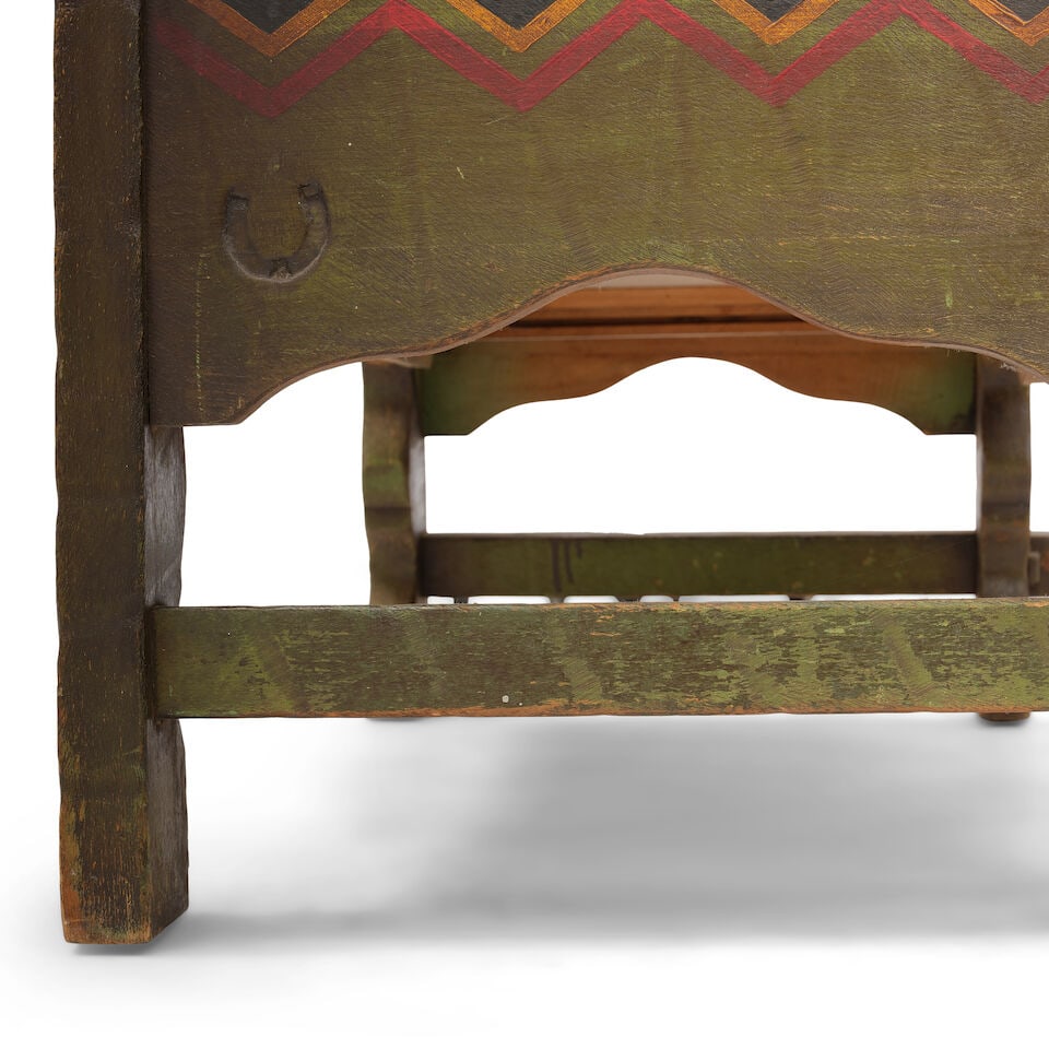 A MONTEREY IRON MOUNTED CATALINA TILE INSET PAINT DECORATED OLD WOOD STAINED LOWBOY DRESSERCirca... - 3