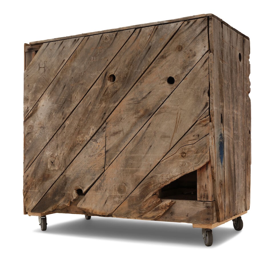 A RUSTIC WHITE WASHED PINE CARPENTER'S CHESTMid-20th century - 2