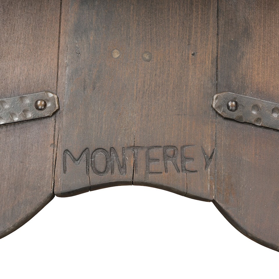 A SET OF TWELVE MONTEREY IRON AND OLD WOOD LIGHT STAINED WOOD 'MONK'S' CHAIRSCirca 1930 - 4
