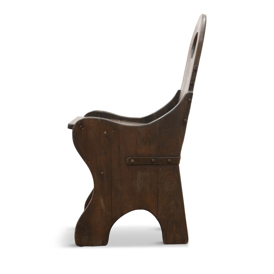 A SET OF TWELVE MONTEREY IRON AND OLD WOOD LIGHT STAINED WOOD 'MONK'S' CHAIRSCirca 1930 - 5