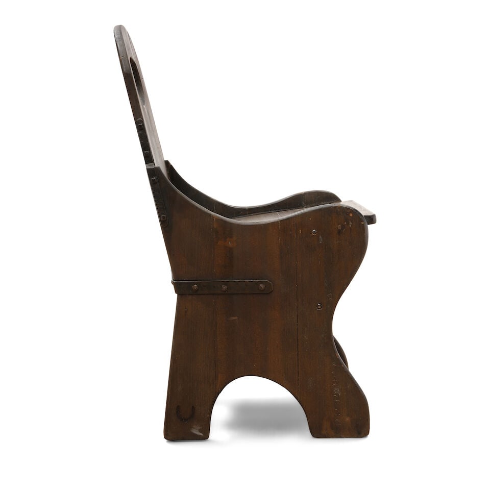 A SET OF TWELVE MONTEREY IRON AND OLD WOOD LIGHT STAINED WOOD 'MONK'S' CHAIRSCirca 1930 - 6