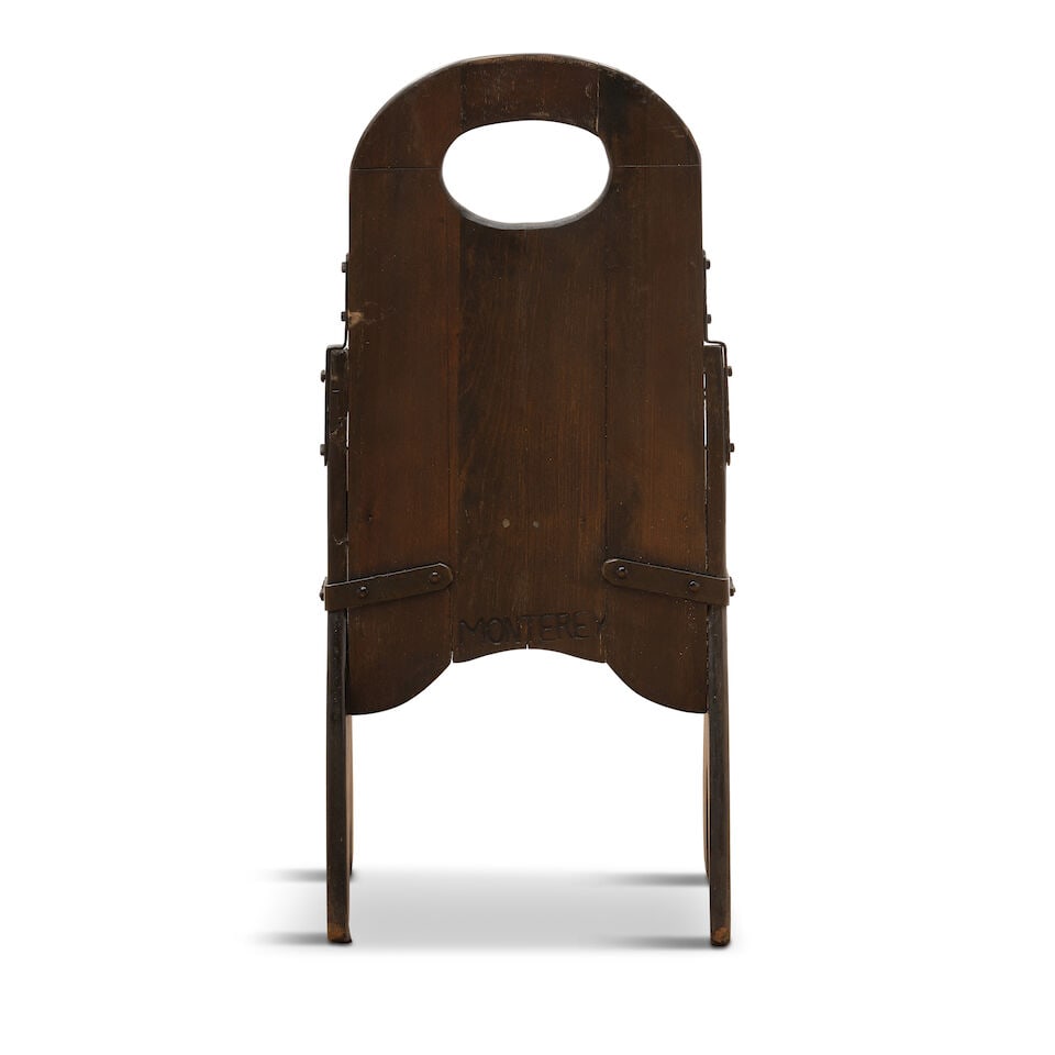 A SET OF TWELVE MONTEREY IRON AND OLD WOOD LIGHT STAINED WOOD 'MONK'S' CHAIRSCirca 1930 - 7