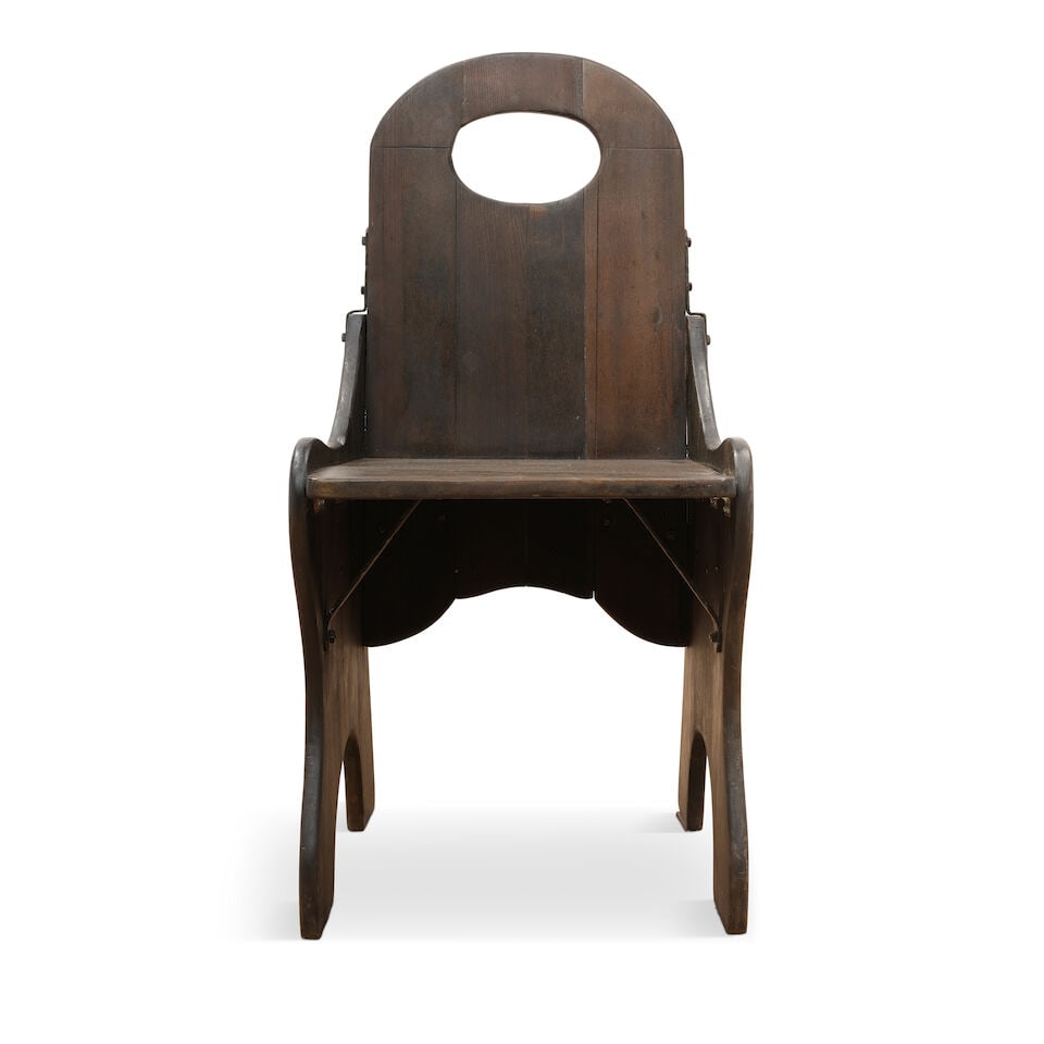 A SET OF TWELVE MONTEREY IRON AND OLD WOOD LIGHT STAINED WOOD 'MONK'S' CHAIRSCirca 1930 - 8