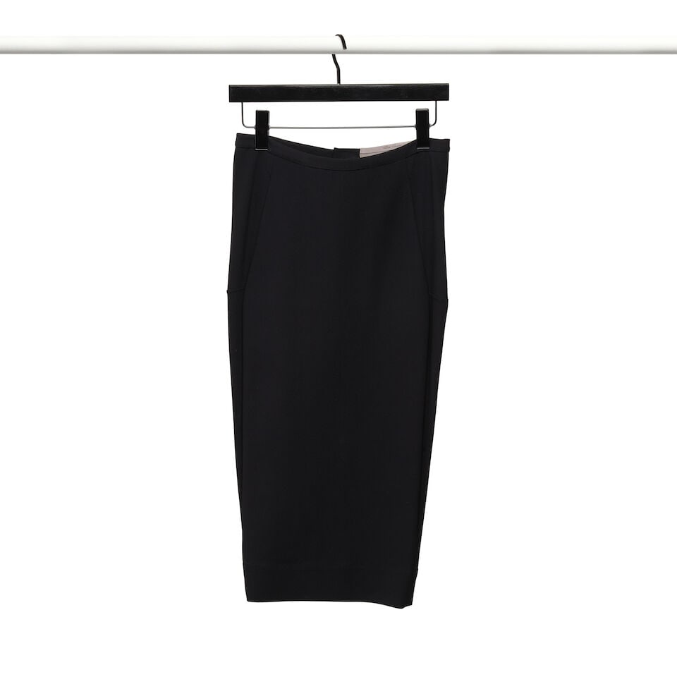 A RICK OWENS BLACK LEATHER SKIRT SUIT - 2