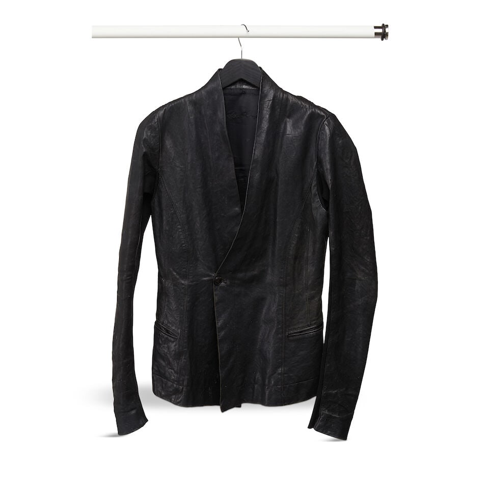 A RICK OWENS BLACK LEATHER SKIRT SUIT - 7