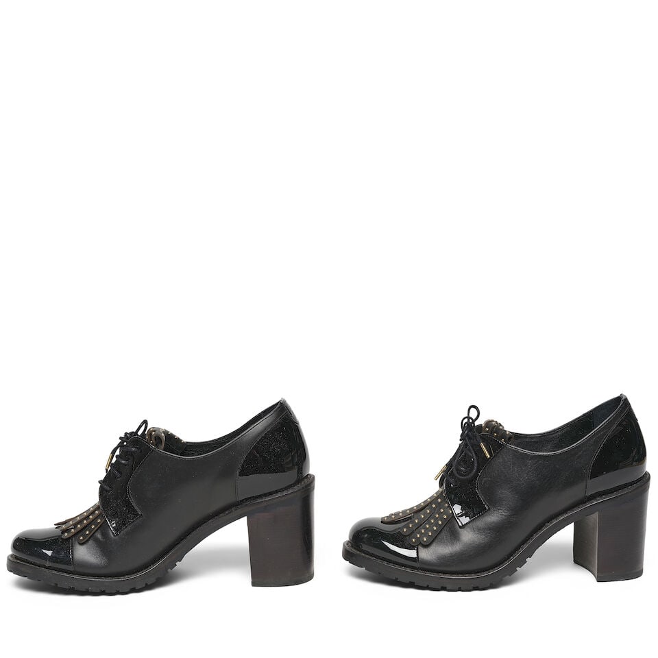 A PAIR OF THE OFFICE OF ANGELA SCOTT BRASS STUDDED BLACK LEATHER MRS. ROBINSON OXFORD - 2