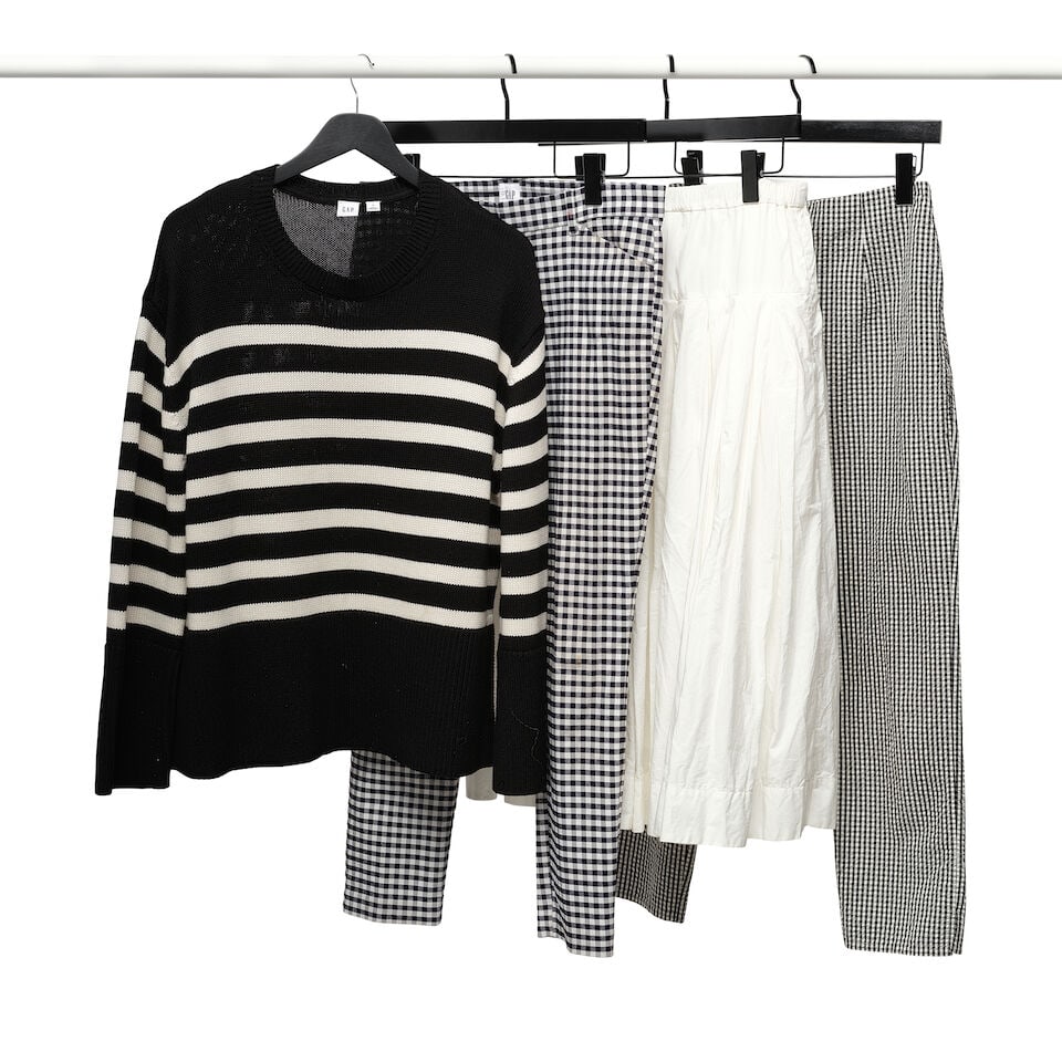 A GROUP OF BLACK AND WHITE CLOTHING - 2