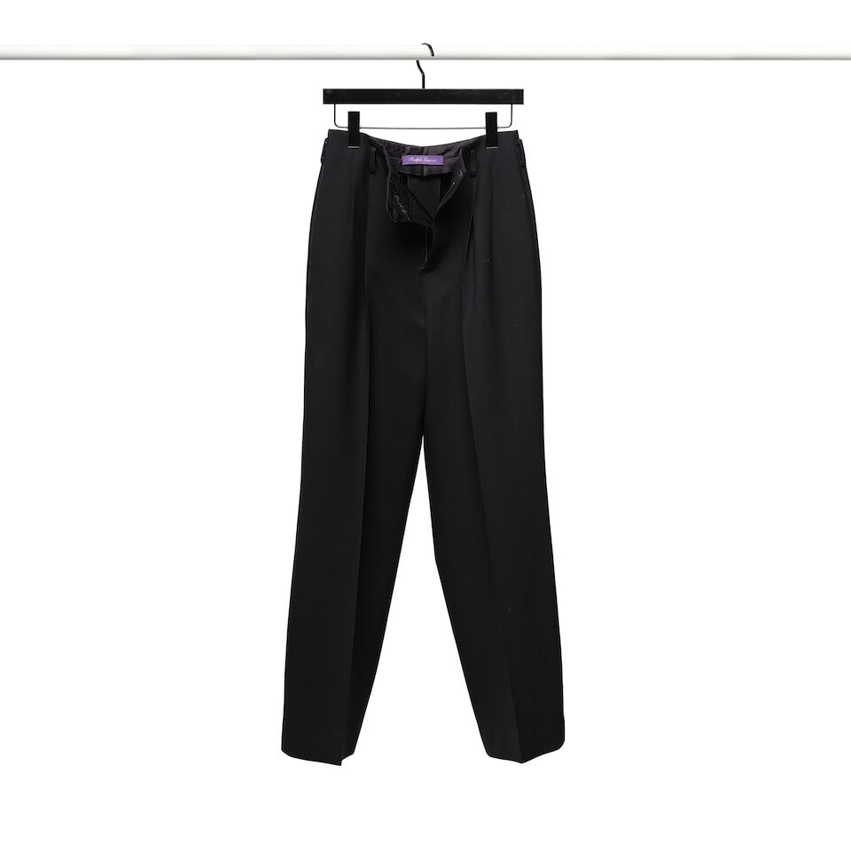 A RALPH LAUREN PURPLE LABEL BLACK AND WHITE BUTTON-DOWN SHIRT, A SILK NECKTIE, AND A PAIR OF BLA... - 2