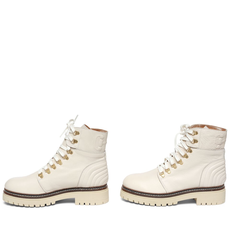 A PAIR OF DON DIEGO WHITE LEATHER LACE UP COMBAT BOOTS - 2
