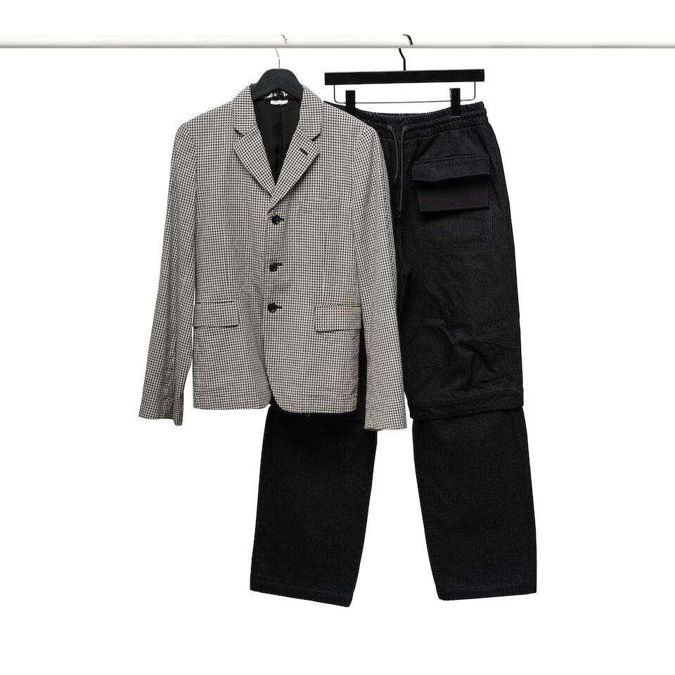 A COMME DES GARÇONS BLACK LABEL GINGHAM BLAZER AND A PAIR OF MAISON KITSUNÉ BLACK COTT... - 2