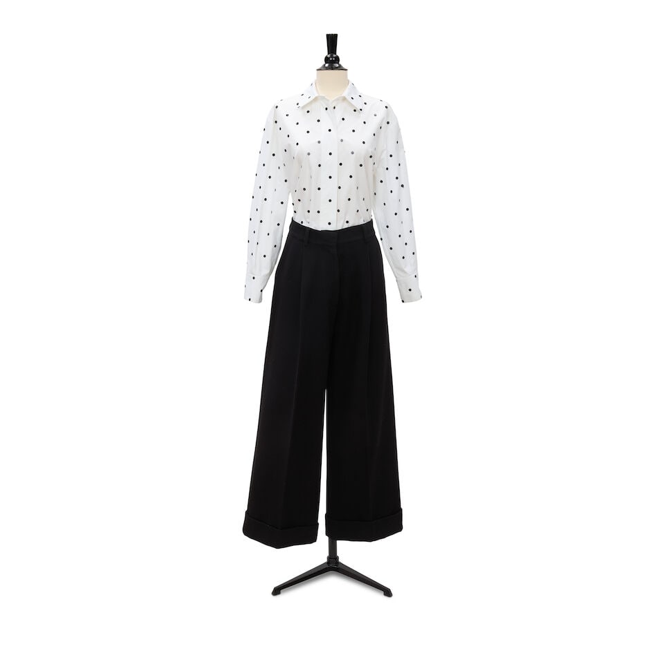 A VALENTINO BLACK BLACK SEQUIN EMBELLISHED SHIRT AND A PAIR OF MOON YOUNG HEE BLACK WOOL TROUSERS (1 of 1)