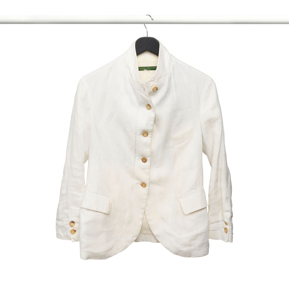 A PAUL HARNDEN SHOEMAKERS WHITE LINEN JACKET AND A SOFIE D'HOORE PLAID COTTONE MIDI SKIRT - 4