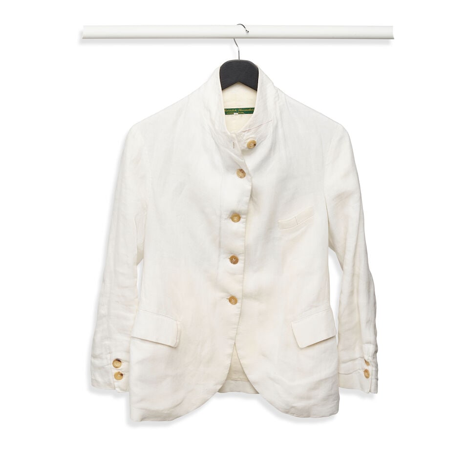 A PAUL HARNDEN SHOEMAKERS WHITE LINEN JACKET AND A SOFIE D'HOORE PLAID COTTONE MIDI SKIRT - 7