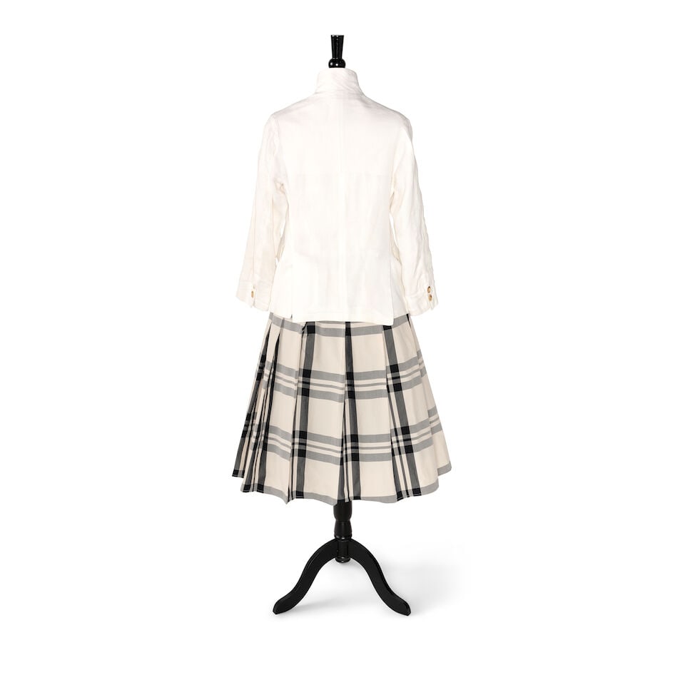 A PAUL HARNDEN SHOEMAKERS WHITE LINEN JACKET AND A SOFIE D'HOORE PLAID COTTONE MIDI SKIRT - 8