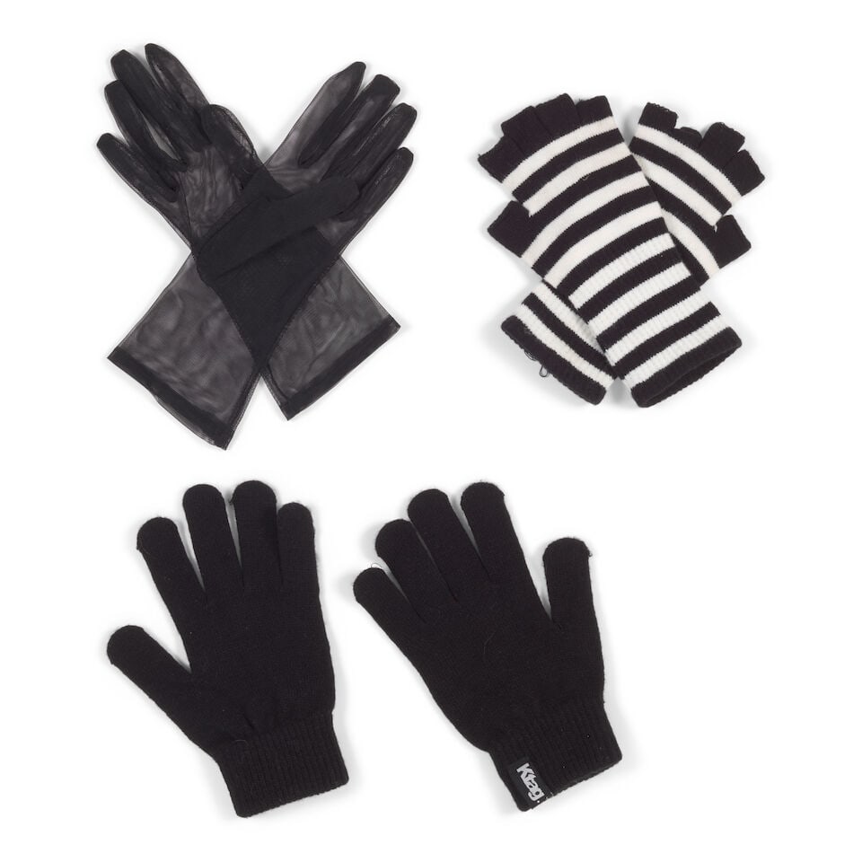 THREE PAIRS OF BLACK AND WHITE GLOVES - 2