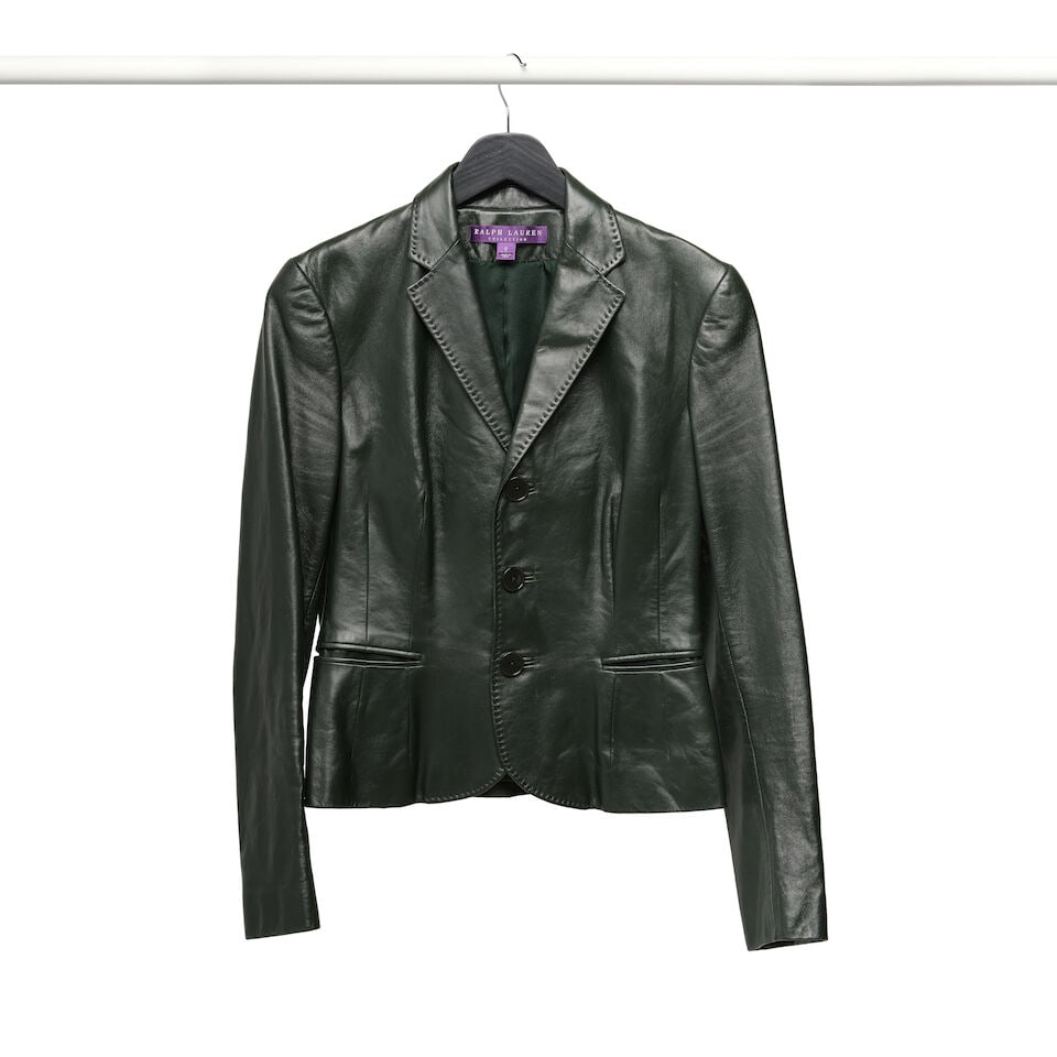 A RALPH LAUREN PURPLE LABEL DARK GREEN LAMB LEATHER JACKET - 2