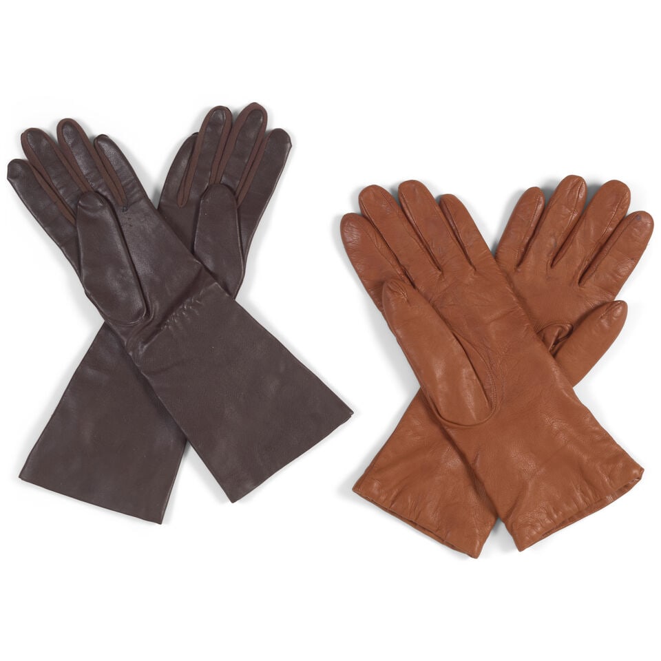 TWO PAIRS OF BROWN GLOVES - 2