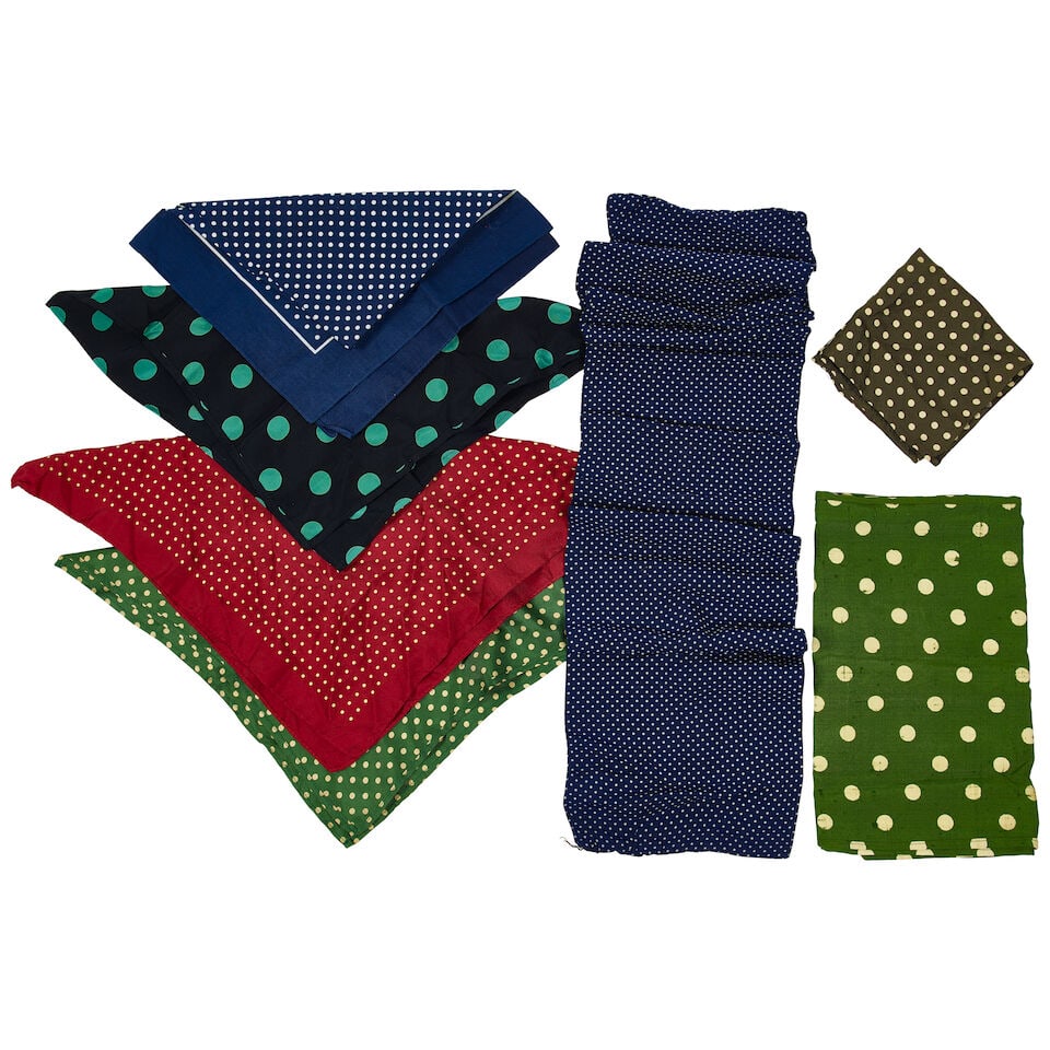 A GROUP OF COLORFUL POLKA DOT SCARVES: A GROUP OF COLORFUL POLKA DOT SCARVES In various colors and sizes. (7) This lot is subject to the following lot symbols: ¤ ¤ Unless indicated by the ¤ symbol next to the lot number (or