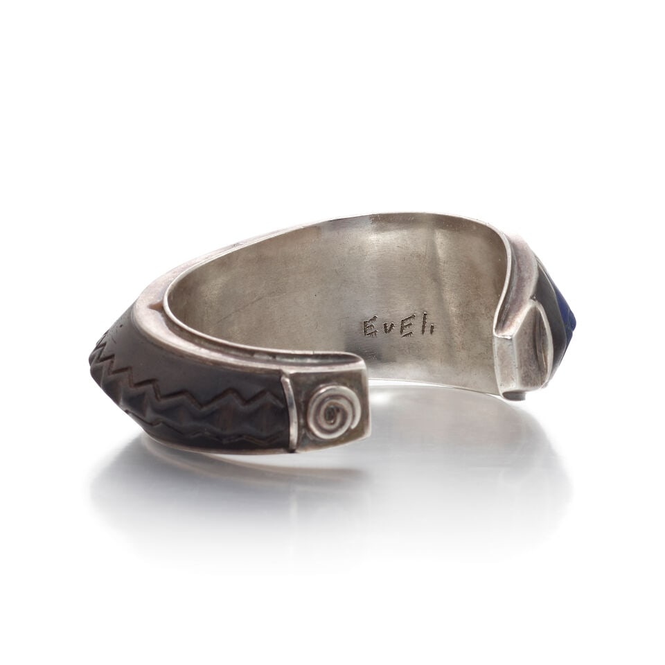 EVELYN (EVELI) SABATIE (ALGERIAN/MOROCCAN BORN 1940): SILVER AND CARVED MULTI-STONE INLAY CUFF B... - 2