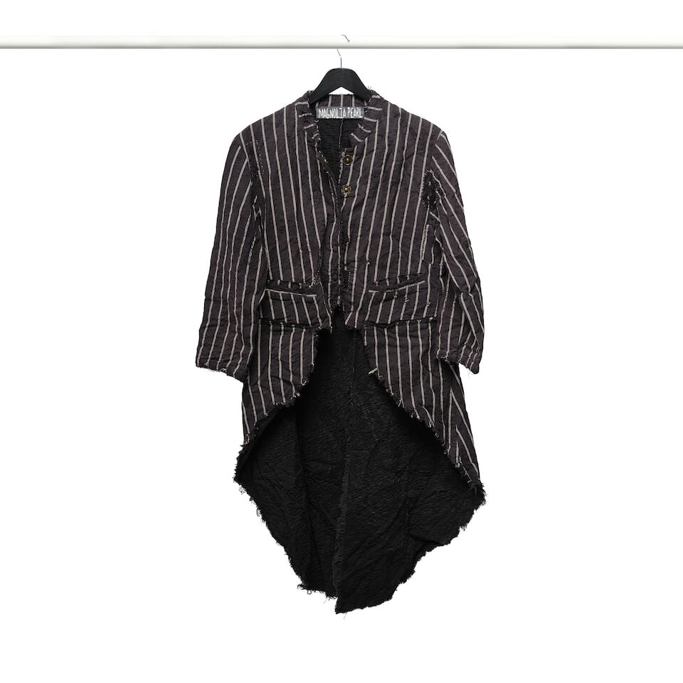 A MAGNOLIA PEARL WHITE STITCHED BLACK WOOL JACKET AND HAREM PANT TWO-PIECE SET AND COTTON COAT - 5