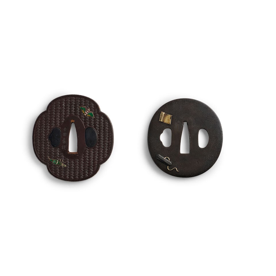 A HIRATA-SCHOOL CLOISONNÉ-ENAMEL DECORATED TSUBA (HAND GUARD) AND A MIXED-METAL TSUBA Edo p... - 2