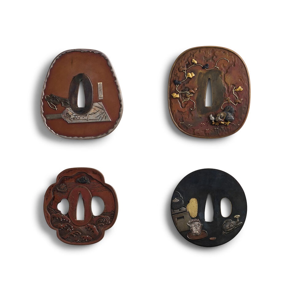 FOUR MIXED-METAL TSUBA (HAND GUARDS) Edo period (1615-1868) or Meiji era (1868-1912), 19th centu... - 2