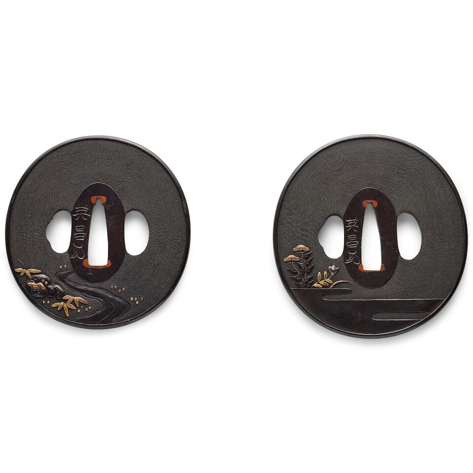 ŌMORI LINEAGE A Shakudō Daisho Pair of Tsuba (Hand Guards) Edo period (1615-1868), 18t... - 2