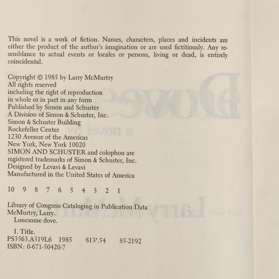 A PRESENTATION COPY OF LONESOME DOVE INSCRIBED TO DIANE KEATON. McMURTRY, LARRY. 1936-2021. - 3