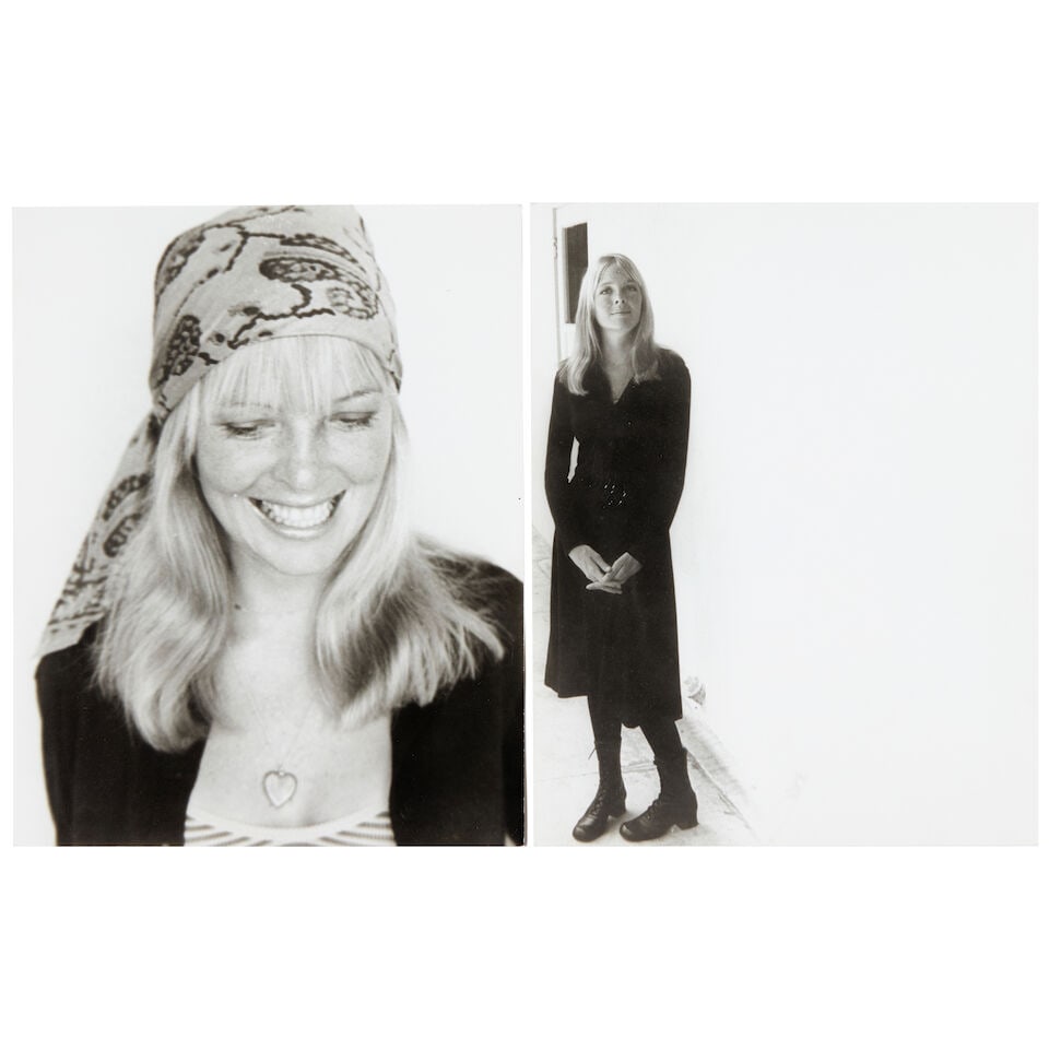 DIANE KEATON: TWO BLACK AND WHITE PHOTOGRAPHSMid-1970s: DIANE KEATON: TWO BLACK AND WHITE PHOTOGRAPHS Mid-1970s each sheet 10 x 8in Footnotes: Literature scarf photograph: Keaton, Diane. Fashion First. New York: Rizzoli, 2024. Of this time in her life,