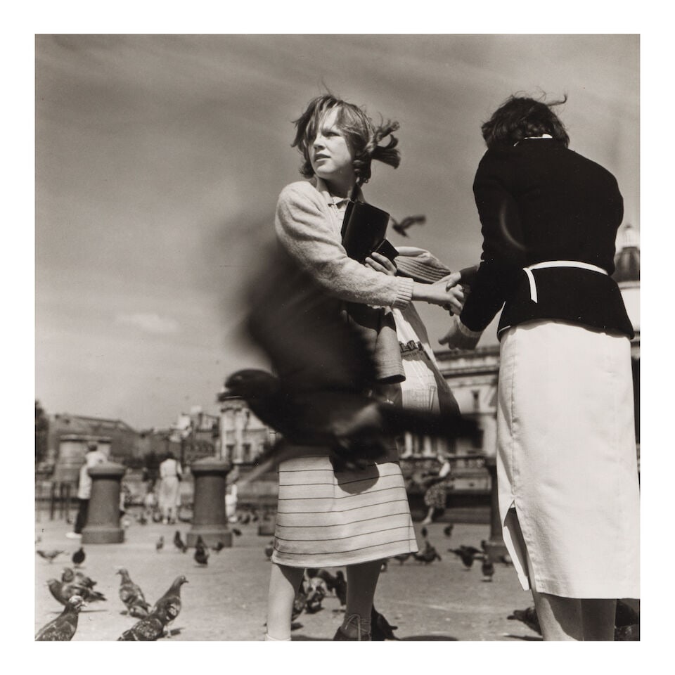 DIANE KEATON (AMERICAN, 1946-2025): PIGEONS OF TRAFALGAR SQUARELondon, 1980s: DIANE KEATON (AMERICAN, 1946-2025): PIGEONS OF TRAFALGAR SQUARE London, 1980s Comprising eight black and white photographs, unsigned. each sheet 20 x 16in Footnotes: 'On my weekends off I watched crow