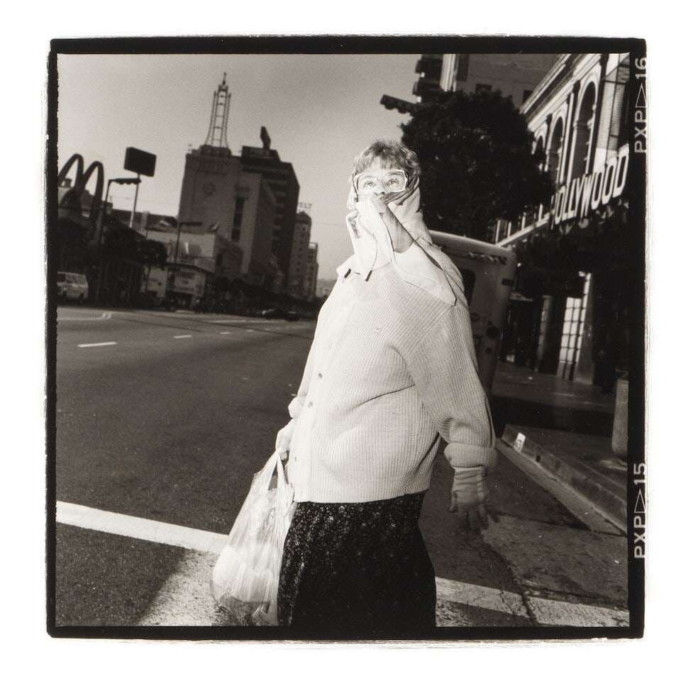 DIANE KEATON (AMERICAN, 1946-2025): SIX FRAMED BLACK AND WHITE PHOTOGRAPHS: PHOTOS OF PEOPLE ON ...: DIANE KEATON (AMERICAN, 1946-2025): SIX FRAMED BLACK AND WHITE PHOTOGRAPHS: PHOTOS OF PEOPLE ON HOLLYWOOD BLVD Unsigned. each sheet 14 x 11in framed 15 1/4 x 12 1/4in Footnotes: Photos of People on Ho