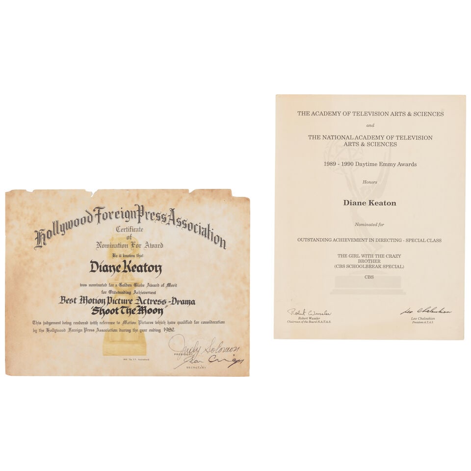 DIANE KEATON: A GROUP OF CERTIFICATES OF NOMINATION FOR SHOOT THE MOON AND GIRL WITH THE CRAZY ... - 2