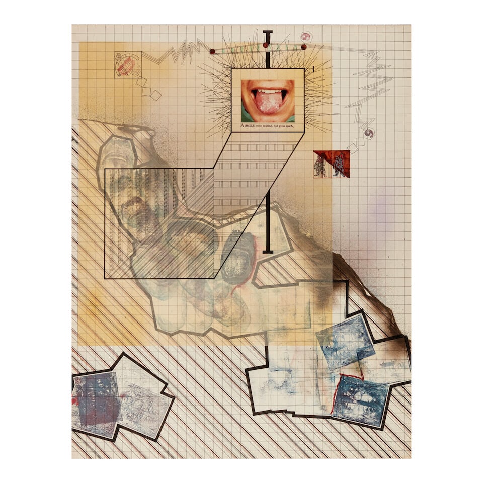 DIANE KEATON (AMERICAN, 1946-2025): FIVE MIXED MEDIA COLLAGES: A SMILE COSTS NOTHING, BUT GIVES ... (1 of 5)